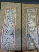 Two Chinese embroideries and a modern Chinese box