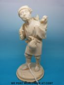 A signed Japanese Meiji period okimono of a man carrying a basket containing a rabbit and