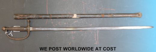 An American NCO's or officer's sword in sheath by Ames MF Co, Chicopee, Mass.