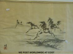 Two Chinese pictures depicting galloping horses with seal marks