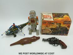 Marx Battery Operated Cap Firing Tank in original box together with a Yoneya, Japan,