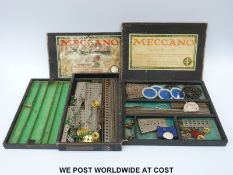 Meccano Outfit No 3 comprising nickel plated components in original box together with another