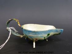 A 19thC Chinese enamel sauce boat with a dragon handle (length 11cm)