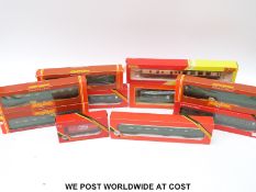 Ten Hornby 00 gauge carriages and wagons,