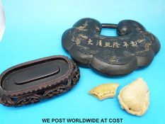 A Chinese ink block in fitted case,