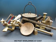 A quantity of metalware and collectables to include stirrup pump,