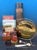 A collection of ephemera in oak stationery box, together with a photo album, 'magic wallet',