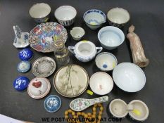A collection of blue and white tea bowls/ rice bowls some Chinese,