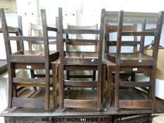Six country style antique oak solid seat dining chairs
