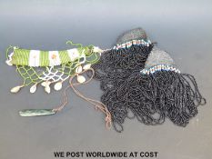 Two beaded Masai beaded necklaces together with an Inuit jade pendant