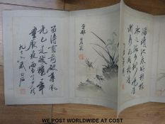 Three Japanese books containing various watercolours and a Chinese book with watercolours of