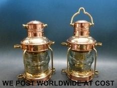 Two brass and copper ship's anchor lights (height 29cm)