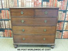 A 19thC mahogany straight front chest of two over three drawers with brass loop handles (W110 x D53