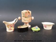 A late 19thC alabaster 'viewer' a present from Weymouth together with a scent bottle with silver