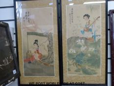A pair of Chinese watercolours of young women with calligraphy and seal mark