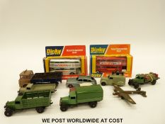 Eleven Dinky Toys diecast model vehicles including aeroplane,