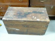 A woodworking chest or trunk with brass corners (W71cm)