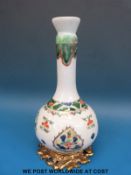 An 18th/19thC Chinese famille verte vase with metal base (21cm tall)