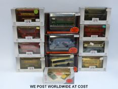 Twelve Exclusive First Editions (EFE) diecast model buses and car sets,