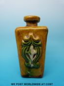 A miniature Chinese crackle glaze vase with green decoration on yellow ground
