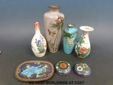 Japanese cloisonne vases, two Japanese ceramic vases,