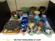 A collection of studio pottery, a 19thC Castle Hedingham relief moulded / majolica plate,