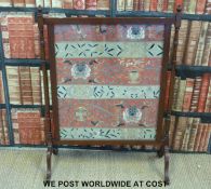 A 19thC Chinese embroidery framed in a glazed fire screen (Screen 79 x 66cm)