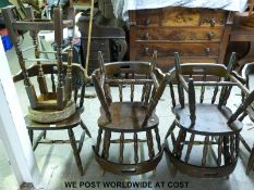 Six wooden club style chairs and four bar stools