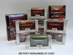 Fifteen Exclusive First Edition (EFE) diecast model buses and car sets, all in original boxes.