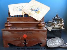 A brass desk stand, Pencader jumble sale 1915 pipe rack,