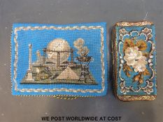 A German Masonic bead work bag with family Masonic beehive scene to one side and initials TH