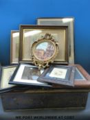 A metal travelling trunk marked Henry Elam together with a quantity of 19th/20thC photographs etc