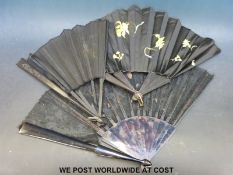 Three 19th/ 20thC fans, one faux tortoiseshell with very fine lace and the other two ebony,