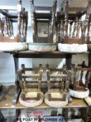 Two oak refectory pub tables and nine stools (tables H72 x L122 x D65cm)