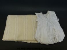 A c1914 christening gown and a finely knitted baby's blanket