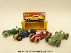 Five Dinky Toys diecast model vehicles Ferrari 23H, HWM 23J, Cooper-Bristol 233,
