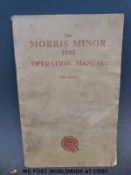 Two Morris Minor workshop manuals, a Morris 1000 operation manual, Rover 3500 workshop manual,