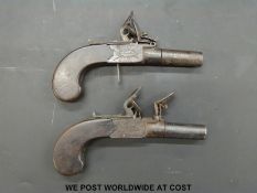 James Grice, London pair of flintlock hammer-action muff pistols with shaped mahogany grips,