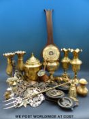 A quantity of brassware etc. to include horse brasses, vases, figures, etc.
