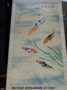 A large Japanese scroll painting of four koi carp,