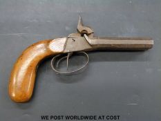 Double barrelled side by side pinfire hammer action pistol with 3inch octagonal barrels (overall