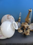 A quantity of glass light shades includes 1930's examples,