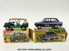 Two Dinky Toys diecast model vehicles Hillman Imp Rally Car, 214, and Austin Mini-Moke, 342,