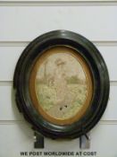 A Victorian/Edwardian embroidery of a milkmaid,