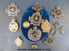 A collection of Army and City of London cyclist's badges etc to include WWI anti German propaganda