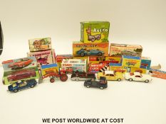 Over fifteen friction powered and diecast model vehicles including Dinky, Corgi, Matchbox,