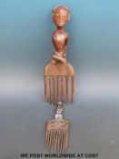 Two African tribal Luba tribe combs (longest 30cm)