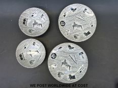 Five plates and four bowls in the Ridgeway Homemaker pattern