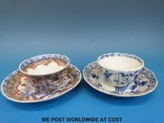 An 18thC Chinese tea bowl and saucer and a Chinese Kangxi tea bowl and saucer
