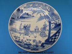 A Chinese blue and white plate with horse, figural and court decoration,